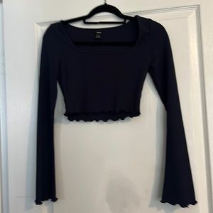 SHEIN Navy blue lettuce trim, crop top. Size small